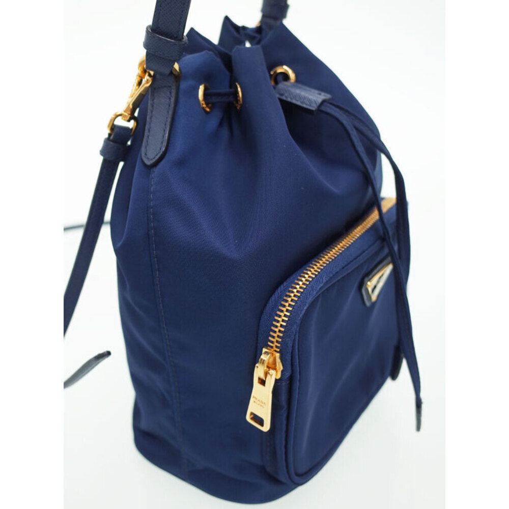 Prada Duet ReNylon Bucket Bag navy blue regenerated nylon leather trim - Picture 8 of 9